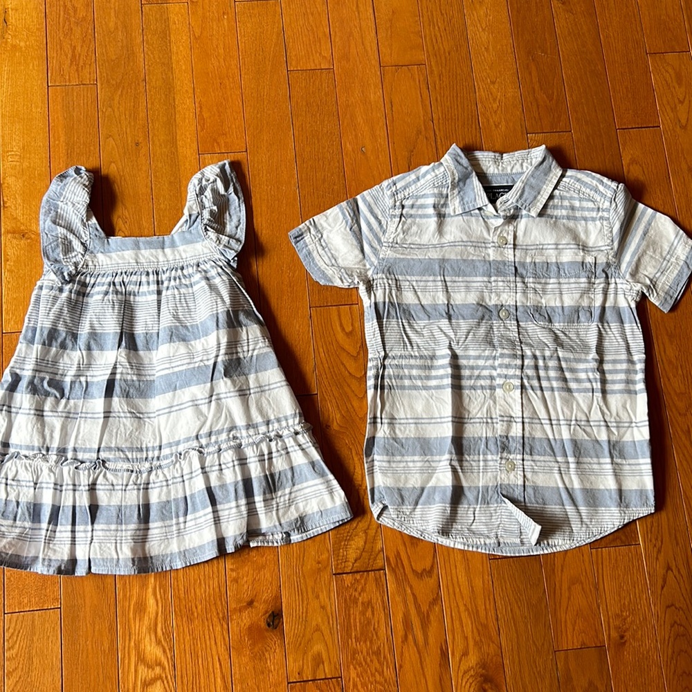 NWOT- matching white with blue stripes children’s place dress & shrt